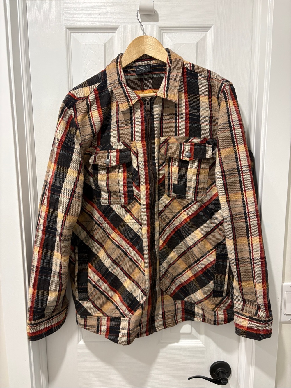 Oakley men’s flannel shirt zip up size medium brown